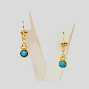 Girls Leverback Lifetime Earrings 12mm Drop Turquoise True 1/20 14k Gold Filled